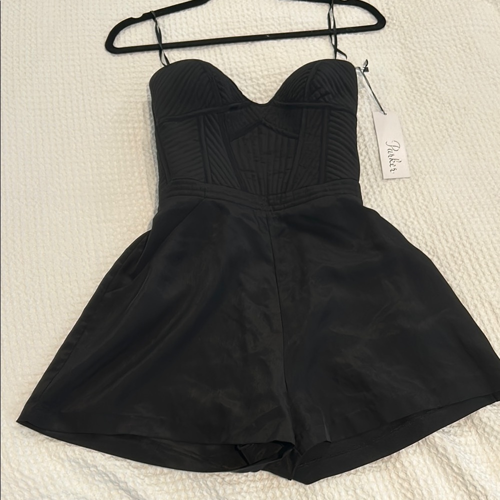 Parker- Black silk Strapless Romper